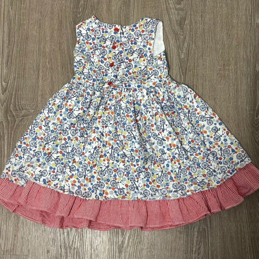 Pippa & Julie Bicycle Floral Dress Size 4 Whimsical Bike Print Gingham Bow​​ - Picture 6 of 11